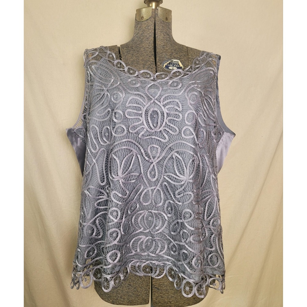 Soulmates Silk Hand‎ Crochet Grey Formal Tank Top Cami Volup Plus Size 2X 3X